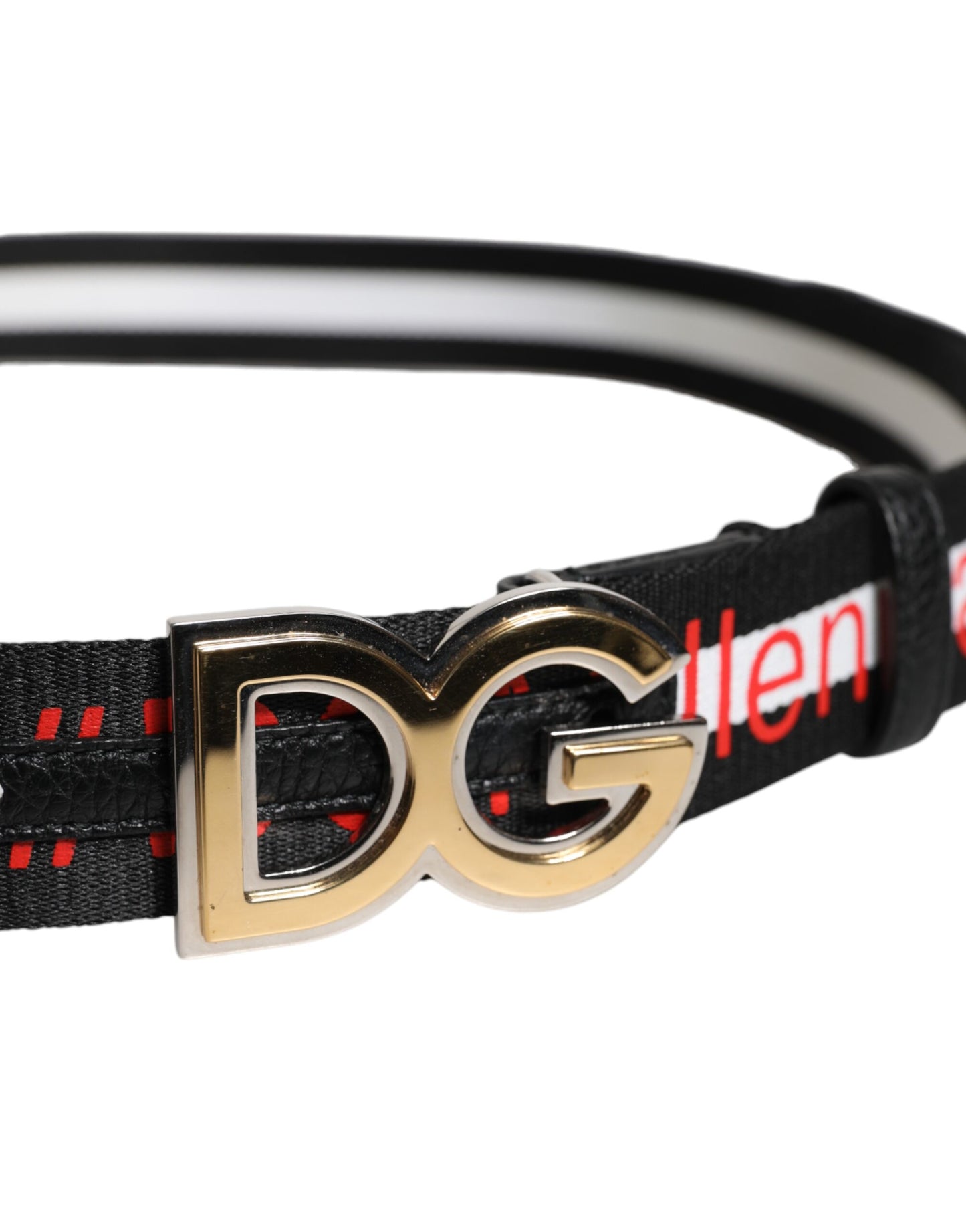 Cintura Dolce &amp; Gabbana con fibbia in metallo con logo stampato in bianco e nero
