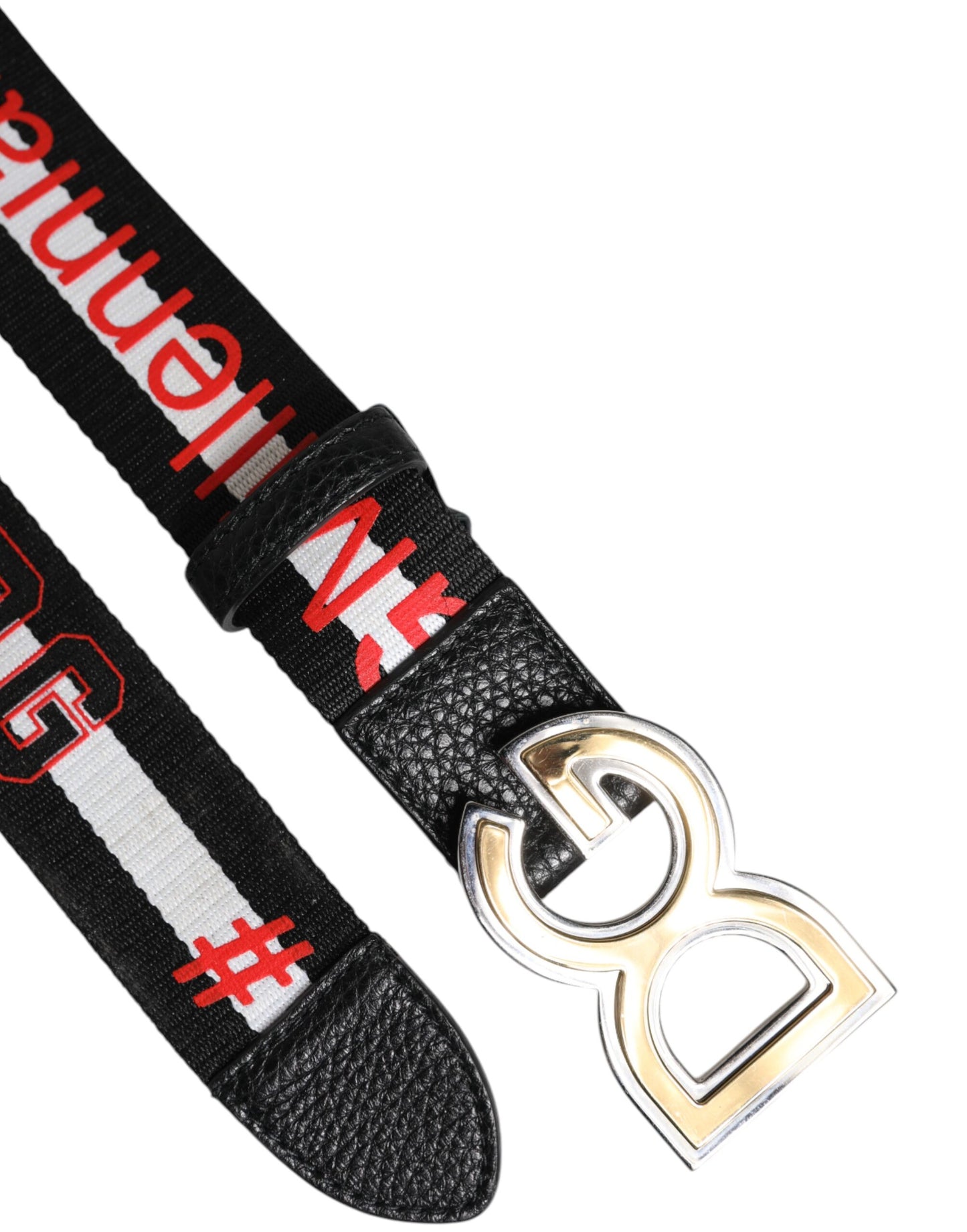 Cintura Dolce &amp; Gabbana con fibbia in metallo con logo stampato in bianco e nero