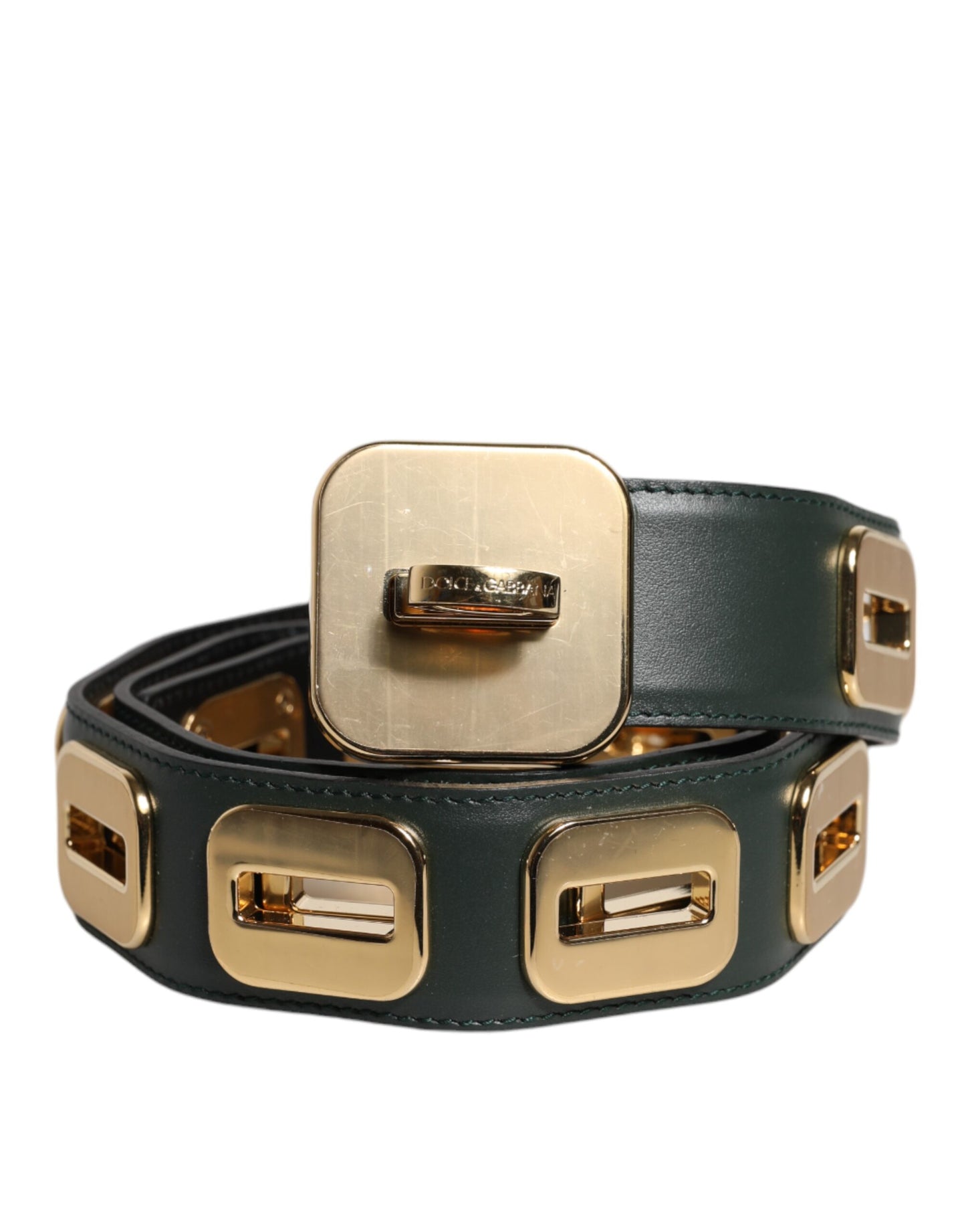 Cintura Dolce &amp; Gabbana in pelle verde con fibbia girevole color oro