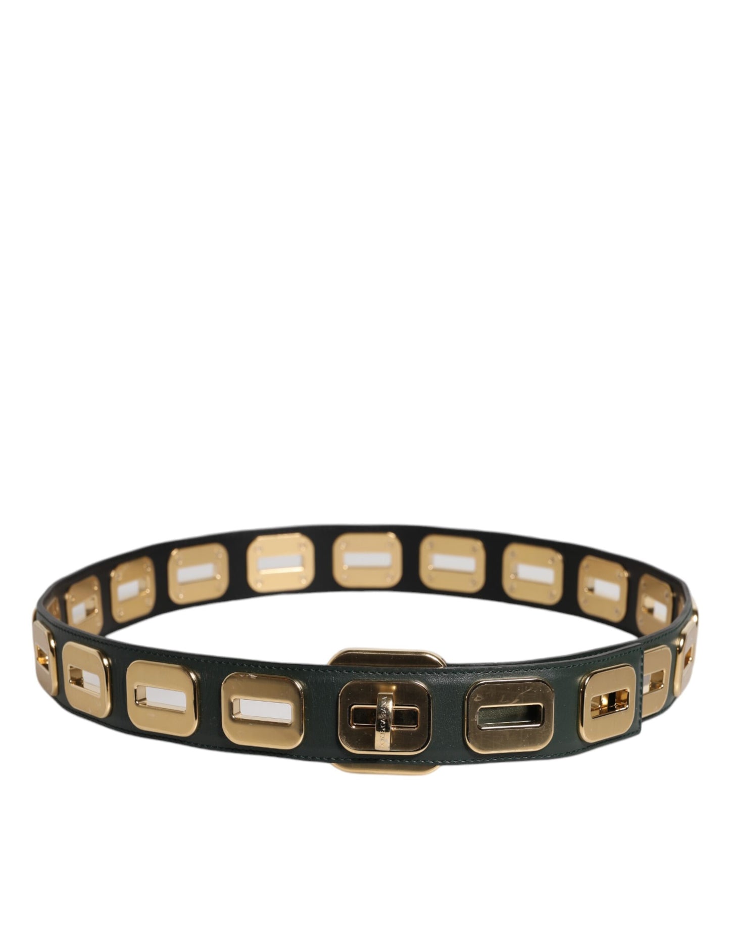 Cintura Dolce &amp; Gabbana in pelle verde con fibbia girevole color oro