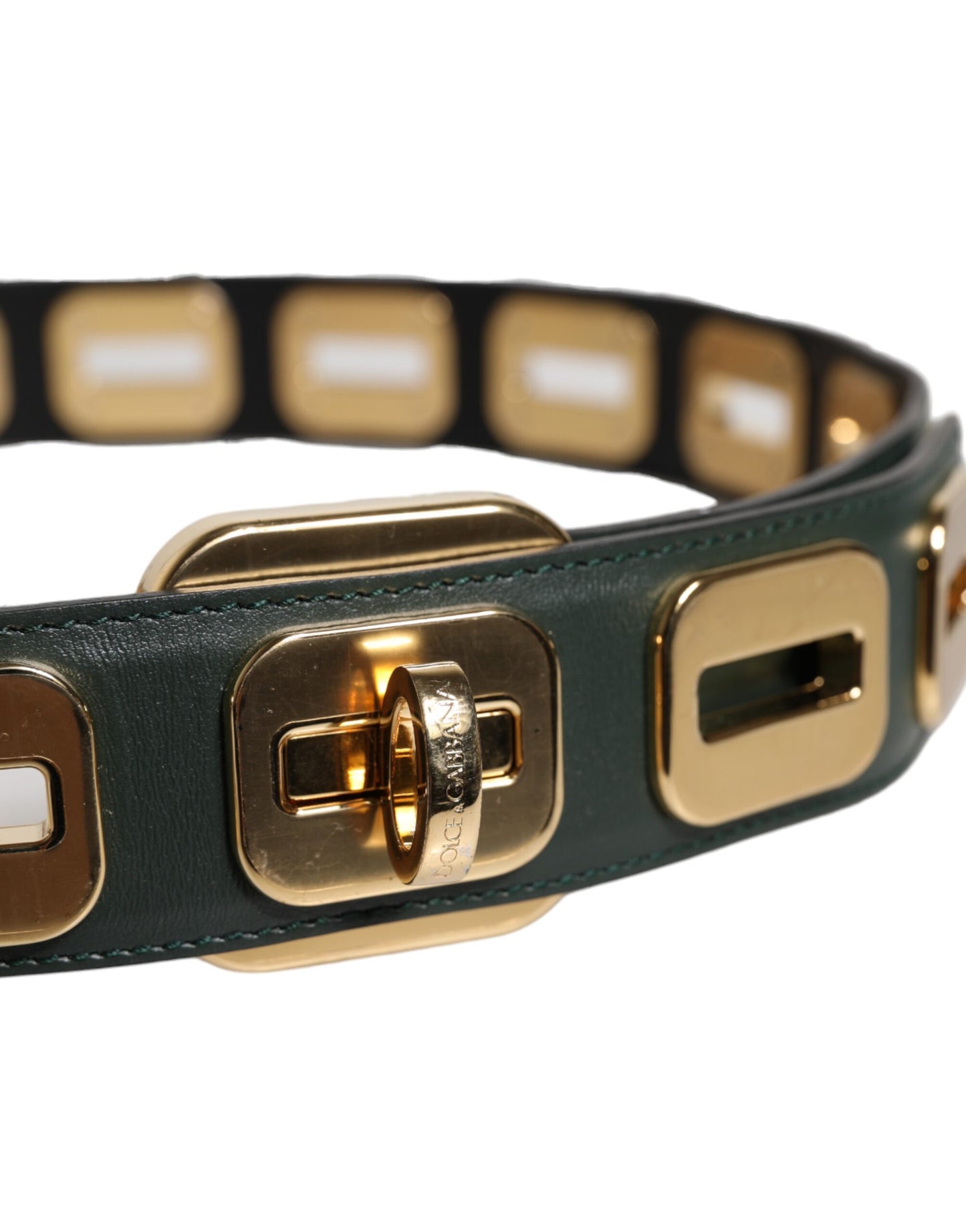 Cintura Dolce &amp; Gabbana in pelle verde con fibbia girevole color oro