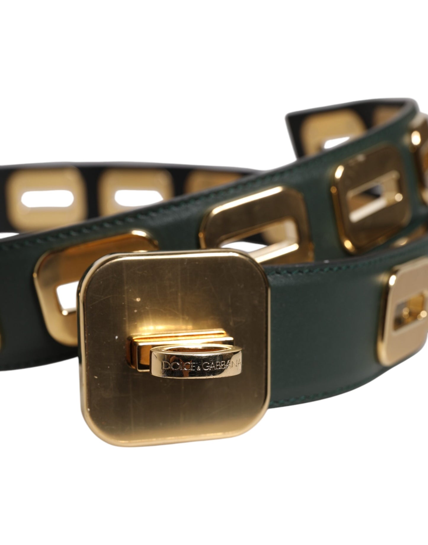 Cintura Dolce &amp; Gabbana in pelle verde con fibbia girevole color oro