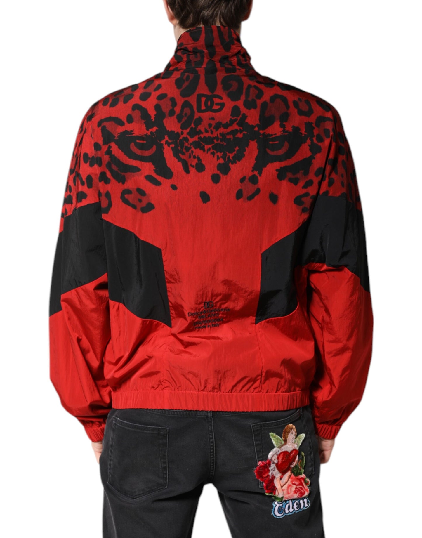 Dolce &amp; Gabbana – Bomberjacke aus Nylon mit durchgehendem Reißverschluss und rotem Leopardenmuster