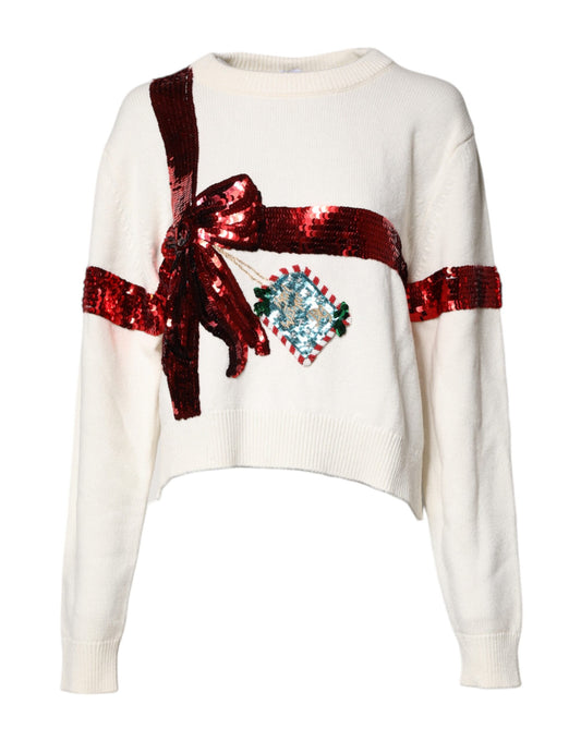 Dolce &amp; Gabbana – Weißer Pullover mit Rundhalsausschnitt und Pailletten