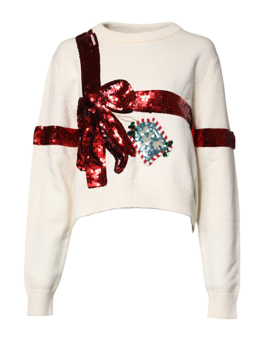 Dolce &amp; Gabbana – Weißer Pullover mit Rundhalsausschnitt und Pailletten