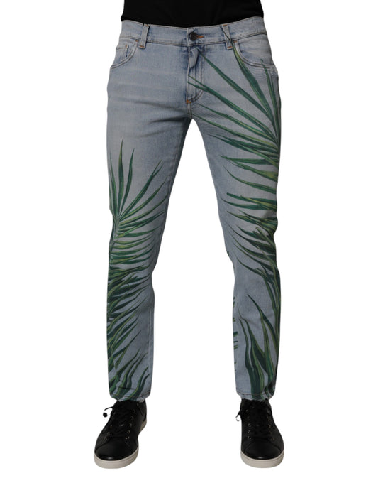 Jeans da uomo in denim classico Dolce &amp; Gabbana in cotone azzurro foglia