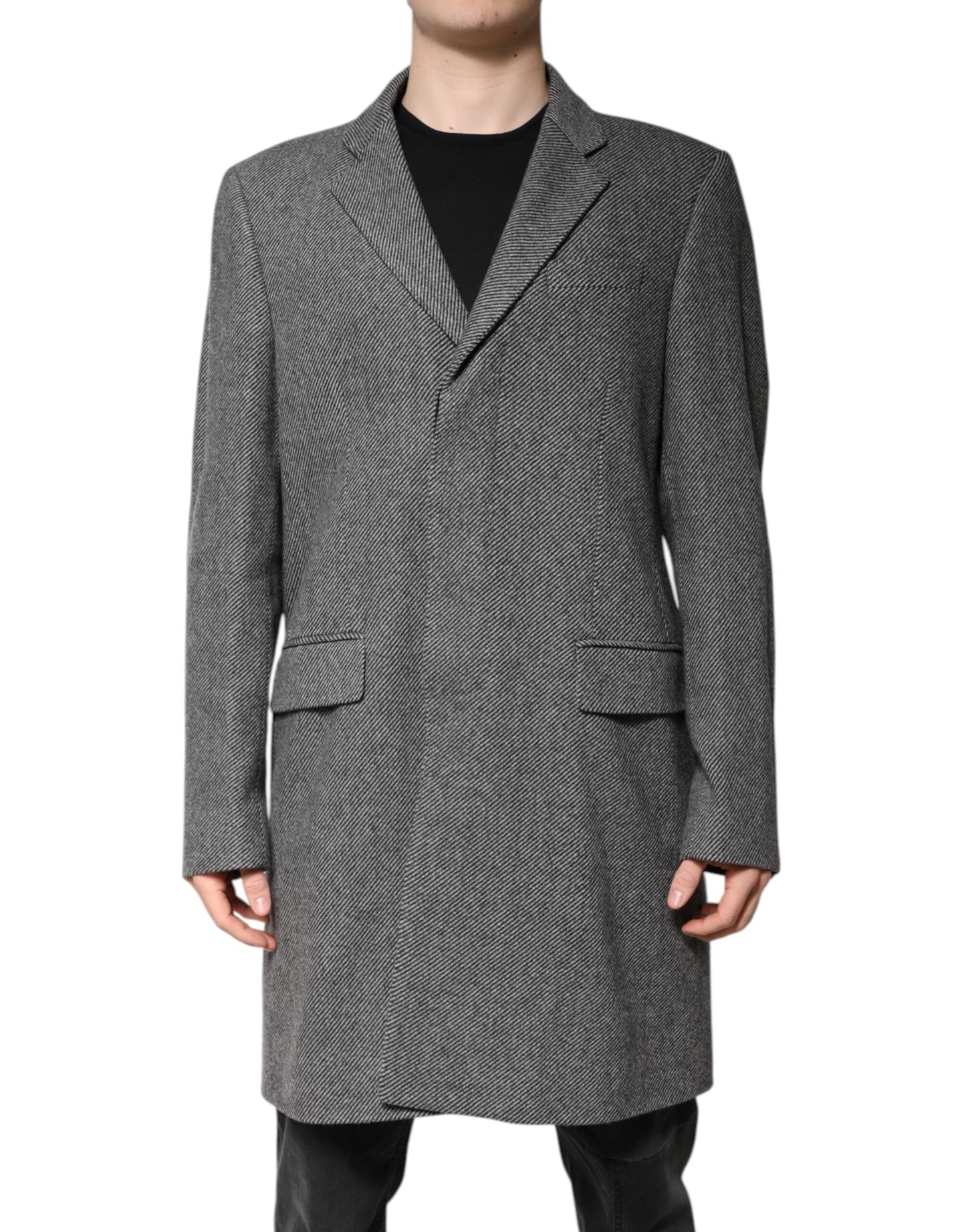 Giacca trench monopetto in lana grigia Dolce &amp; Gabbana