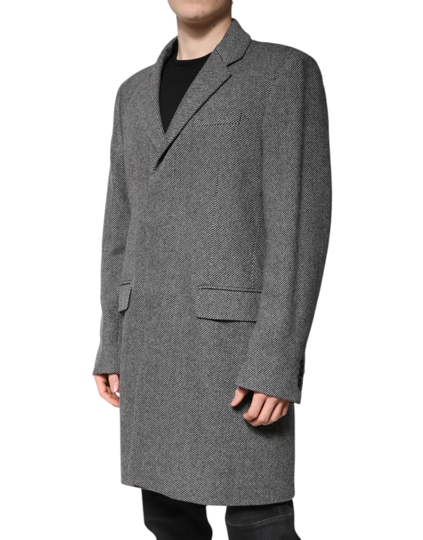 Giacca trench monopetto in lana grigia Dolce &amp; Gabbana