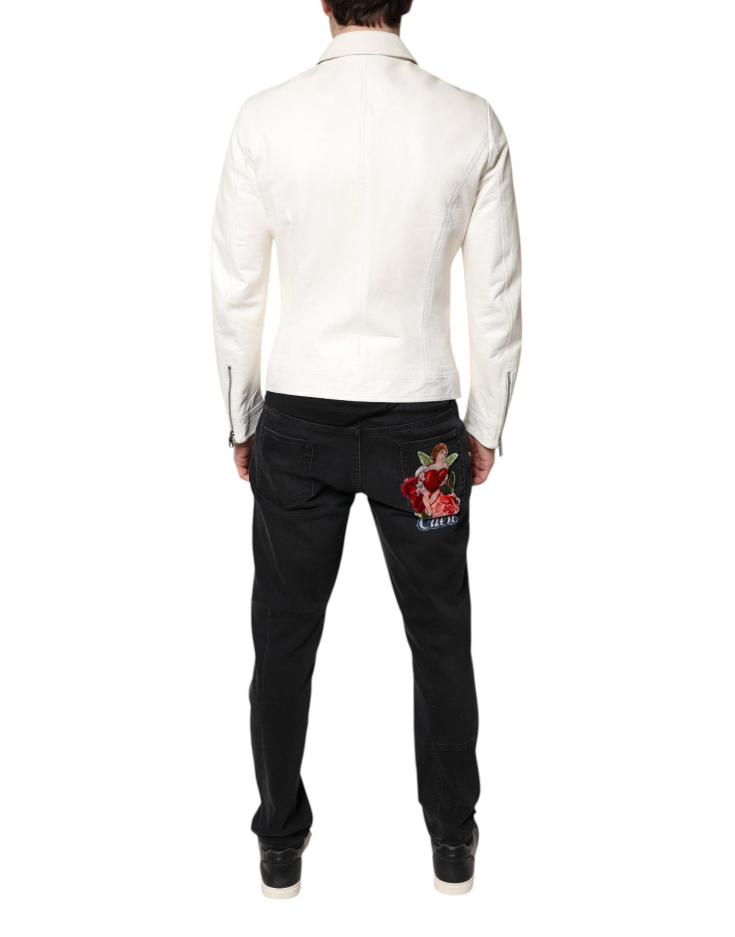 Dolce &amp; Gabbana – Weiße Bikerjacke mit durchgehendem Reißverschluss und Kragen