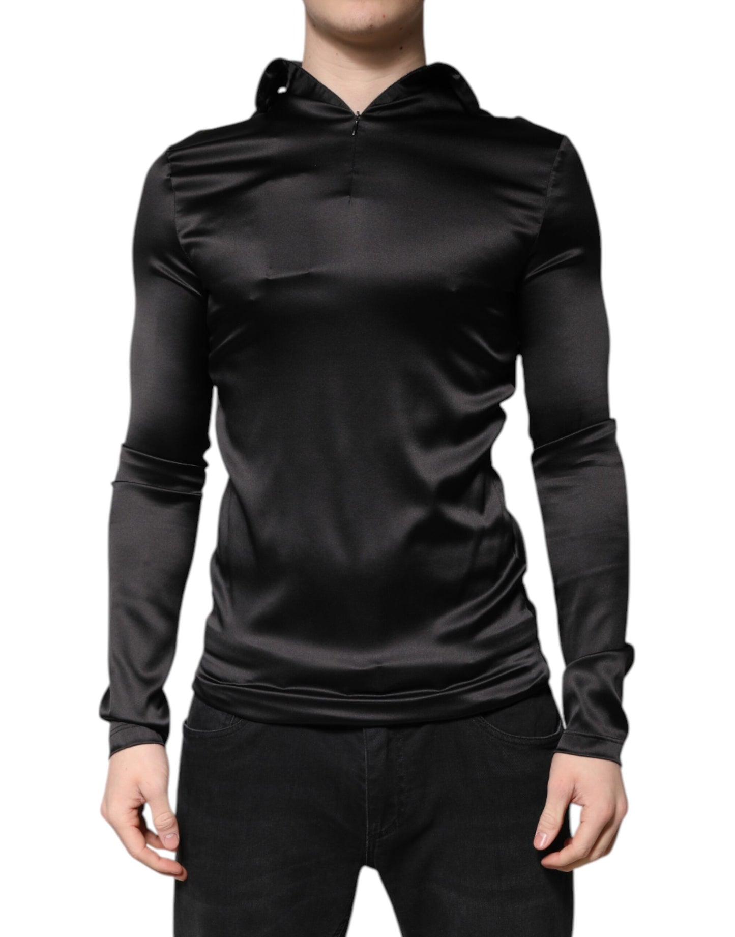 Dolce &amp; Gabbana Maglione a collo alto in seta nera da uomo