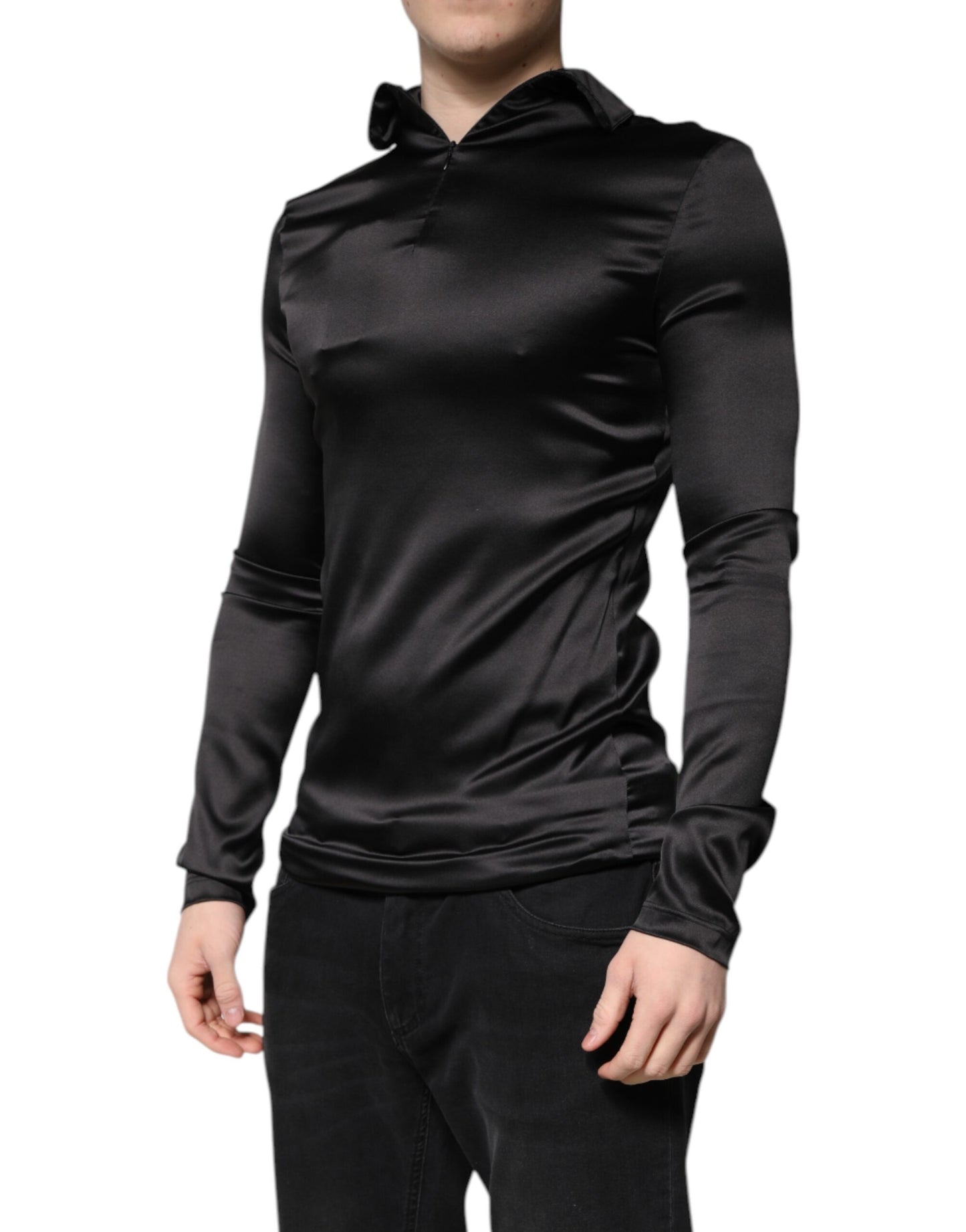 Dolce &amp; Gabbana Maglione a collo alto in seta nera da uomo