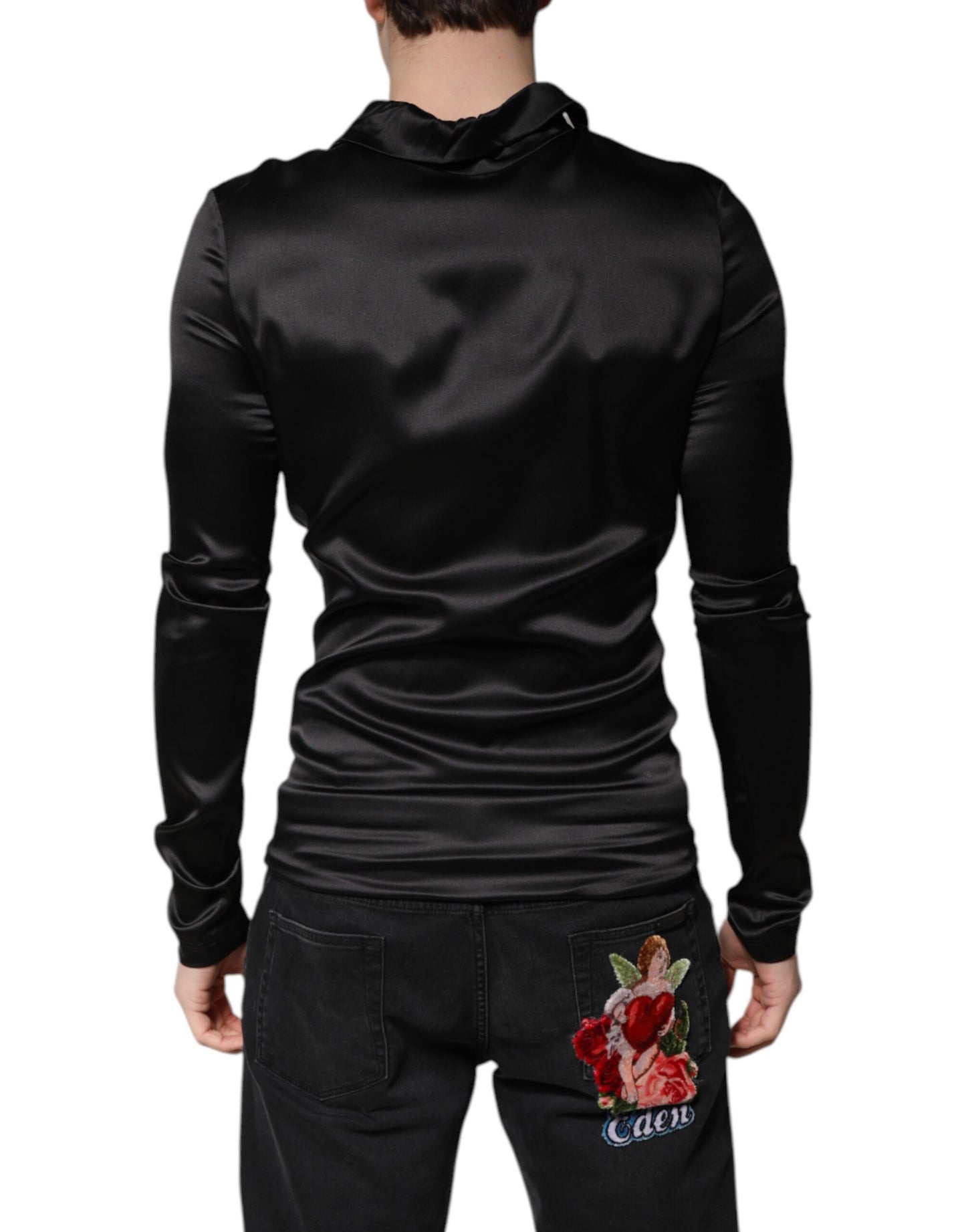 Dolce &amp; Gabbana Maglione a collo alto in seta nera da uomo