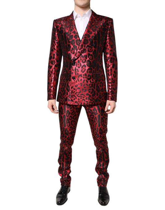 Dolce &amp; Gabbana – Zweireihiger, zweiteiliger Anzug mit rotem Leopardenmuster