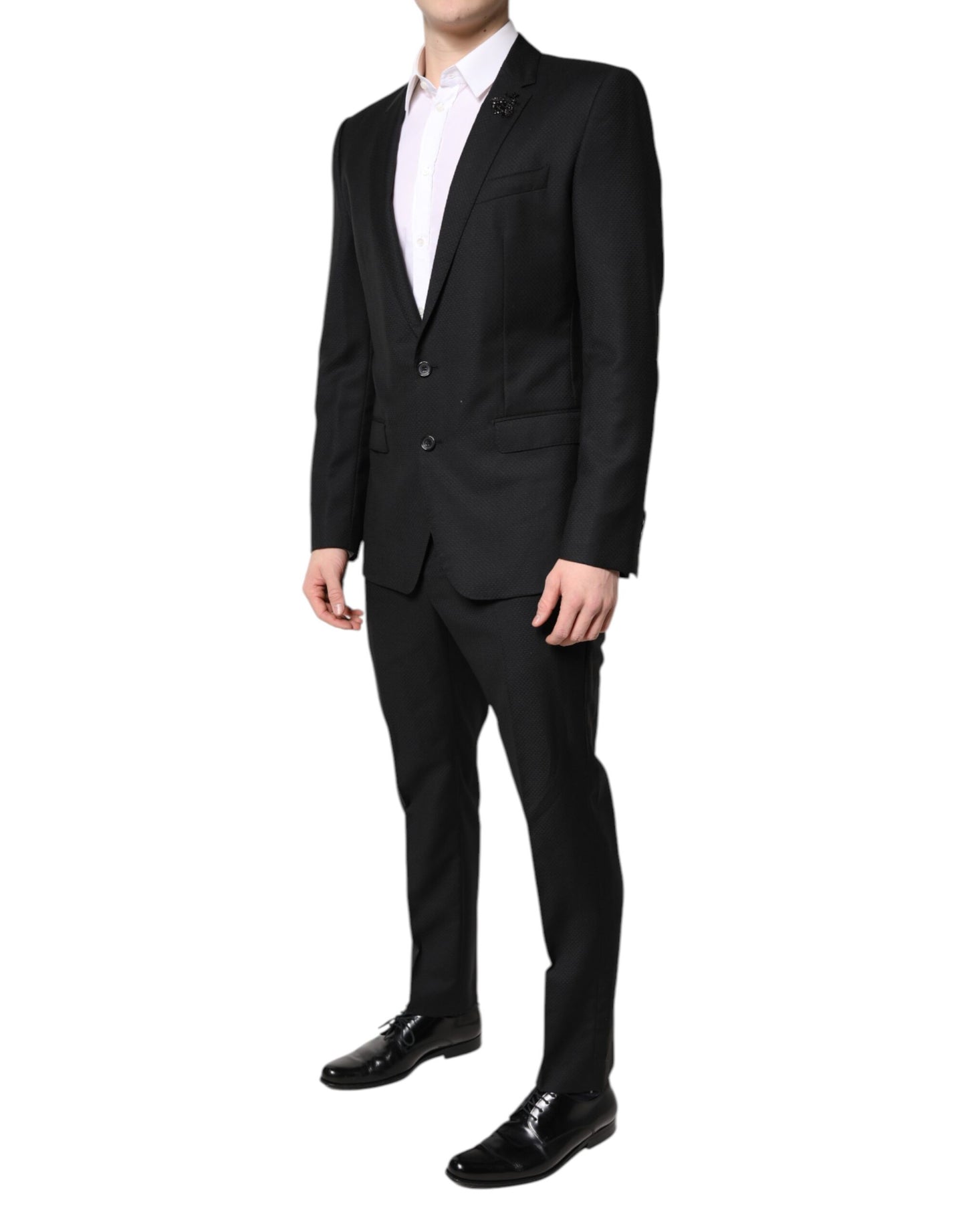 Dolce &amp; Gabbana – Schwarzer, einreihiger, zweiteiliger Anzug aus Wolle