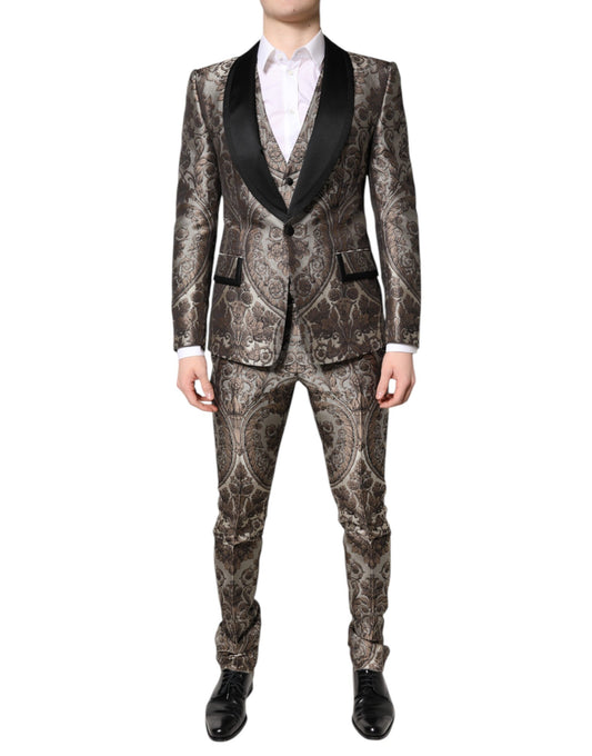 Dolce &amp; Gabbana – Mehrfarbiger, einreihiger, dreiteiliger Jacquard-Anzug