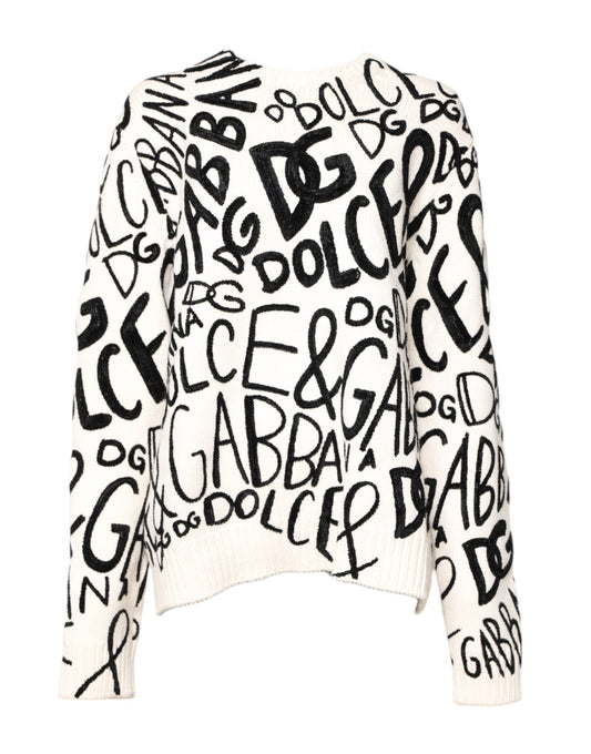 Dolce &amp; Gabbana Weiß Schwarz Logo Print Damen Pullover
