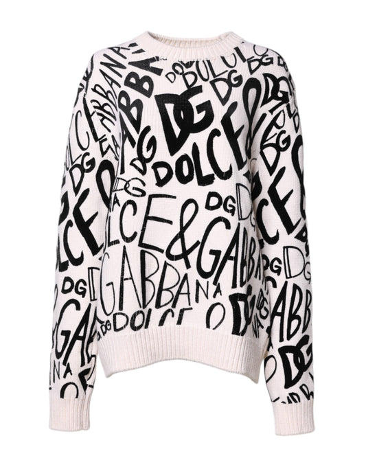 Dolce &amp; Gabbana Weiß Schwarz Logo Print Damen Pullover
