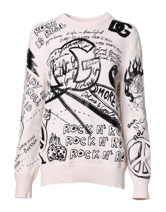Dolce &amp; Gabbana Weiß Schwarz Logo Print Damen Pullover