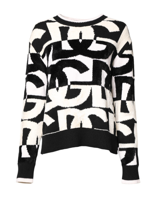 Dolce &amp; Gabbana Weiß Schwarz Logo Print Damen Pullover