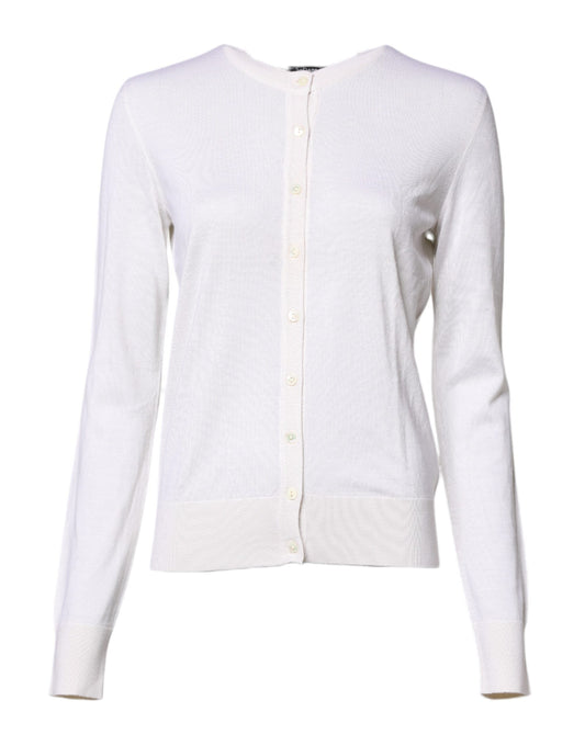 Dolce &amp; Gabbana – Strickjacke aus weißem Kaschmir mit Rundhalsausschnitt