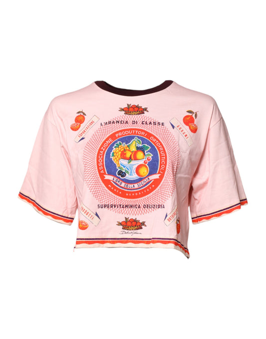 Dolce &amp; Gabbana – Kurzes Oberteil aus Baumwolle mit rosa Aufdruck und kurzen Ärmeln