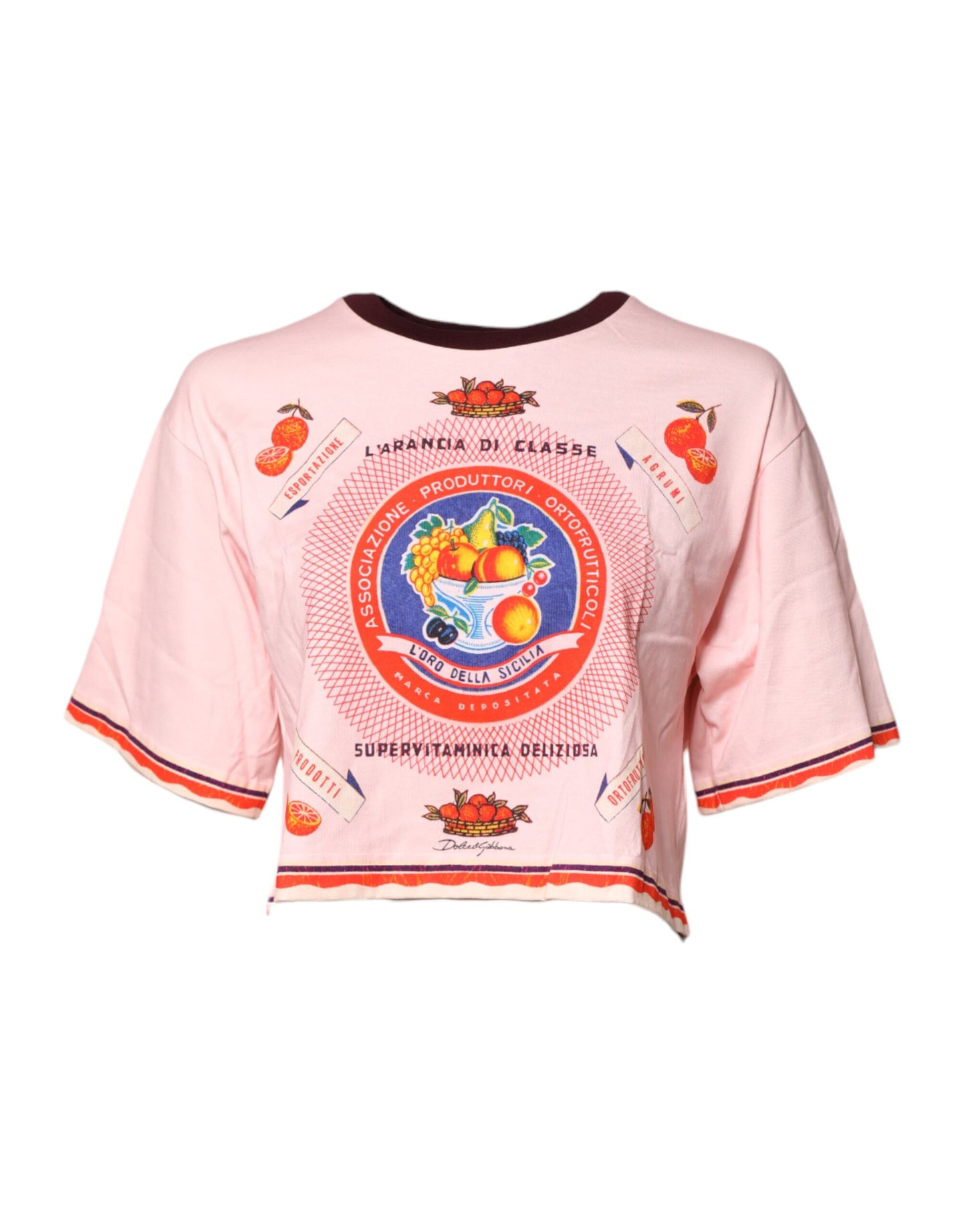 Dolce &amp; Gabbana – Kurzes Oberteil aus Baumwolle mit rosa Aufdruck und kurzen Ärmeln
