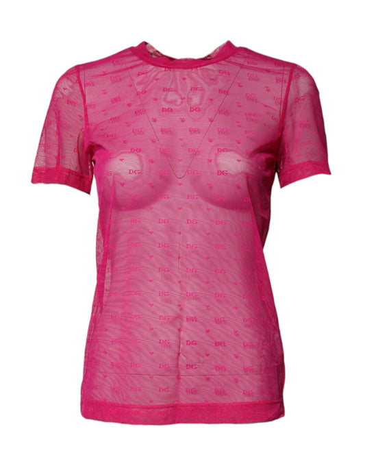 Dolce &amp; Gabbana – Durchsichtiges Top aus Nylon für Damen mit kurzen Ärmeln in Rosa
