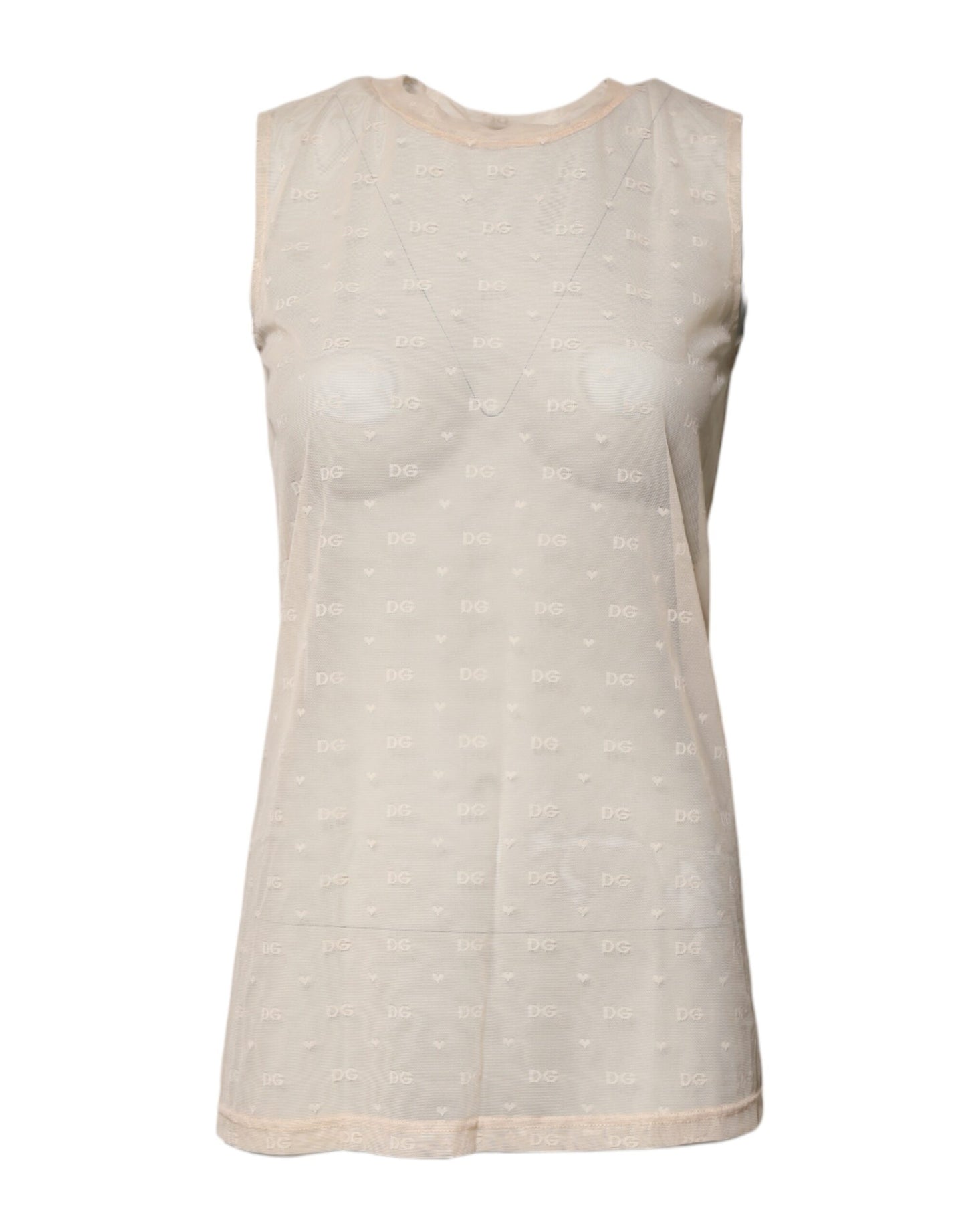 Dolce &amp; Gabbana – Durchsichtiges, ärmelloses Tanktop aus Nylon mit Logo in Elfenbein
