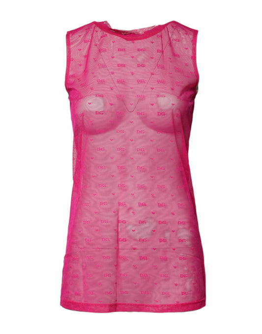 Dolce &amp; Gabbana – Durchsichtiges, ärmelloses Tanktop aus Nylon in Rosa für Damen