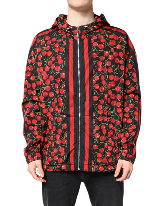 Dolce &amp; Gabbana – Windjacke mit Kapuze und schwarzem Kirsch-Print