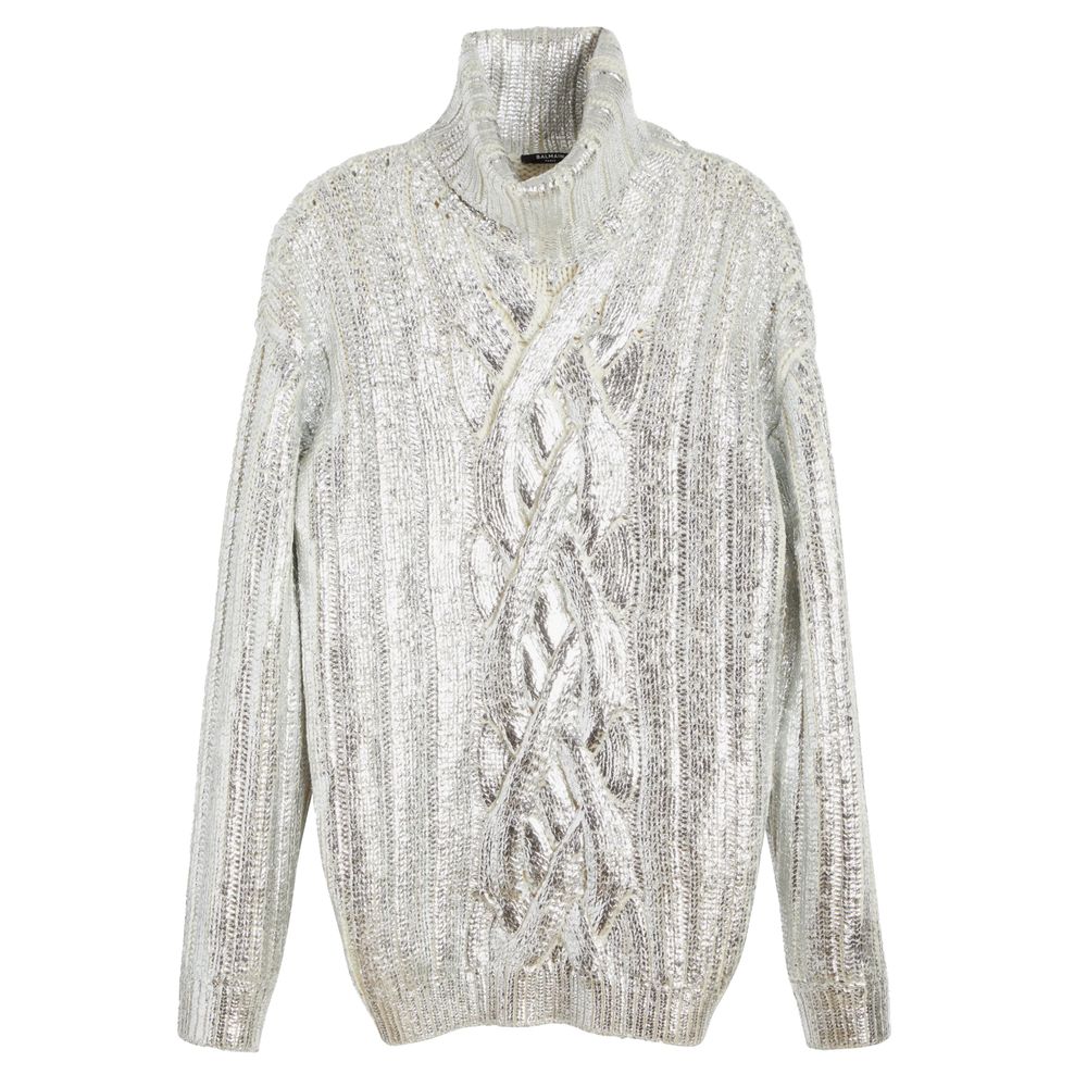 Maglione a collo alto in lana marrone Balmain da uomo