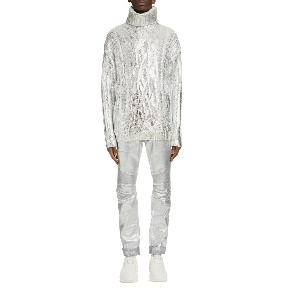 Maglione a collo alto in lana marrone Balmain da uomo