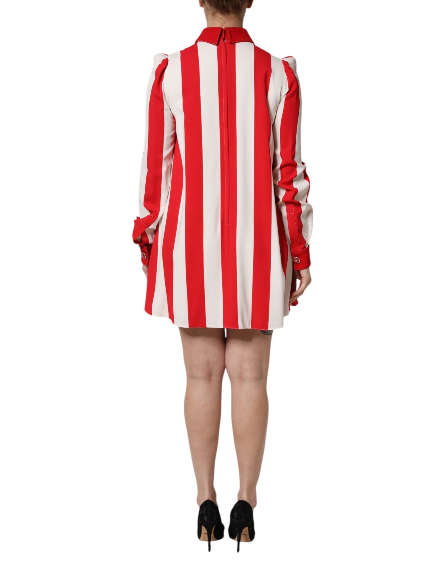 Dolce &amp; Gabbana – Weiß-rot gestreiftes Minikleid mit langen Ärmeln