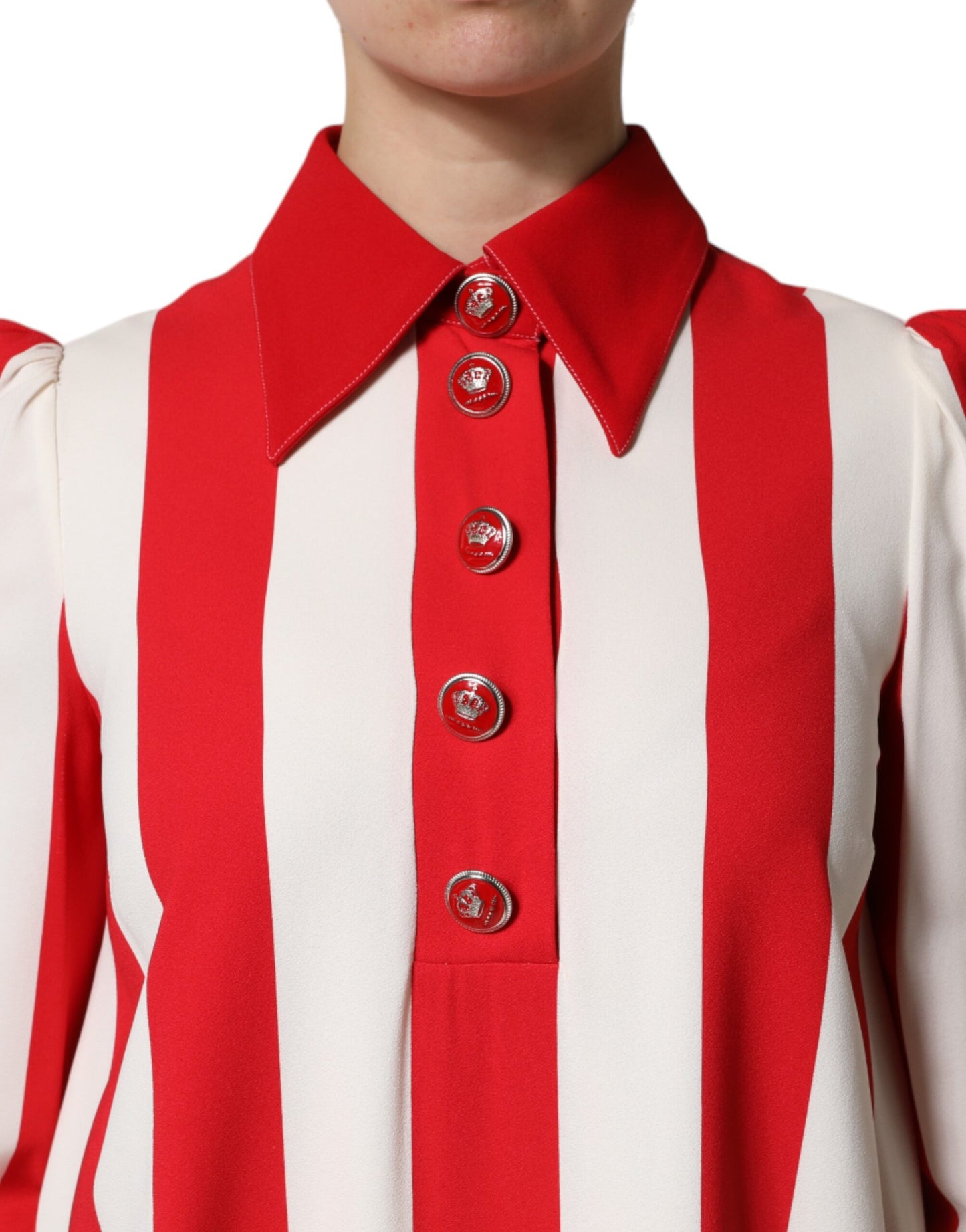 Dolce &amp; Gabbana – Weiß-rot gestreiftes Minikleid mit langen Ärmeln