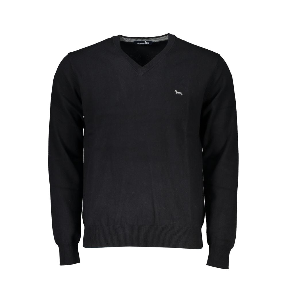 Harmont &amp; Blaine Eleganter schwarzer Pullover mit V-Ausschnitt und Stickerei