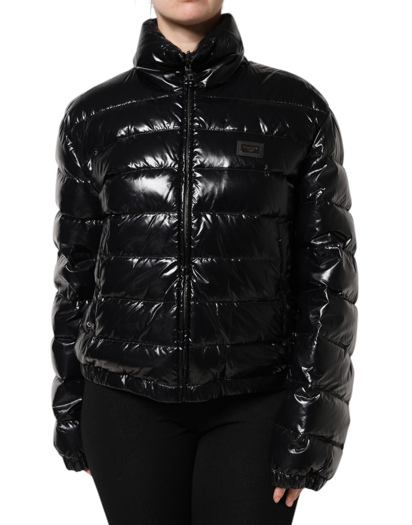 Piumino Dolce &amp; Gabbana con placca logo nera e zip intera