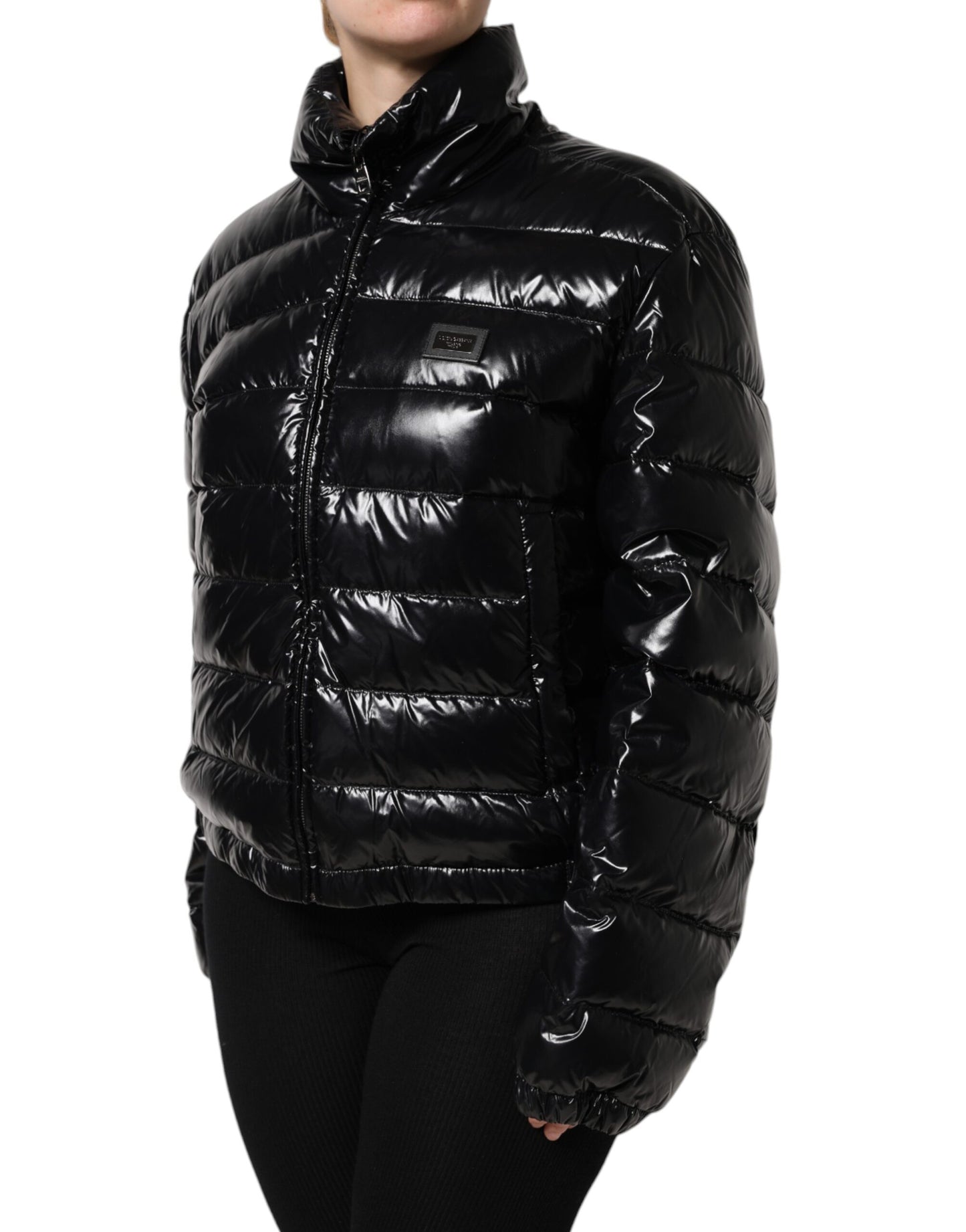 Piumino Dolce &amp; Gabbana con placca logo nera e zip intera