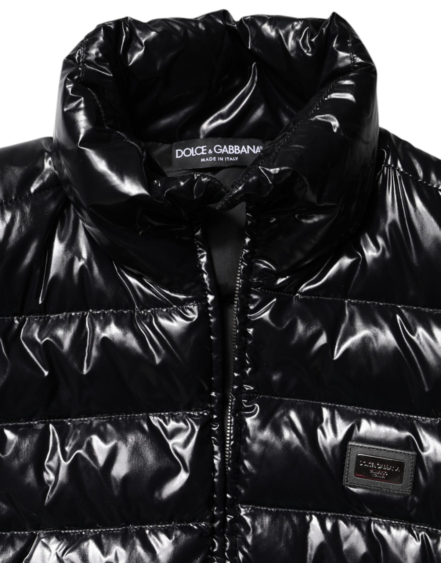 Piumino Dolce &amp; Gabbana con placca logo nera e zip intera