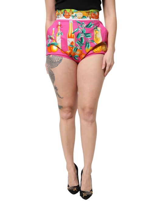 Dolce &amp; Gabbana – Rosa bedruckte Hotpants mit hoher Taille