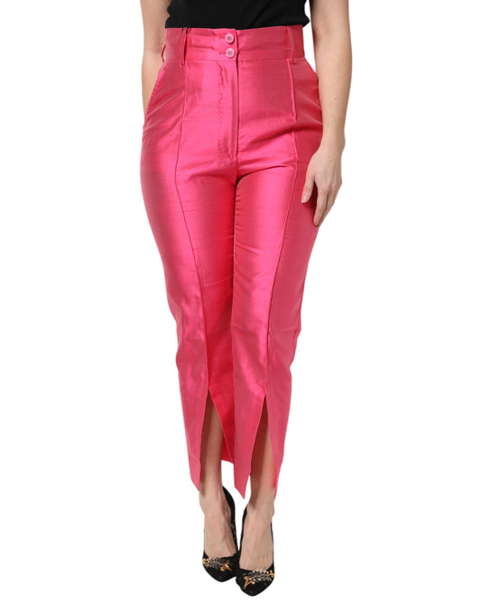 Pantaloni affusolati a vita alta in seta rosa Dolce &amp; Gabbana