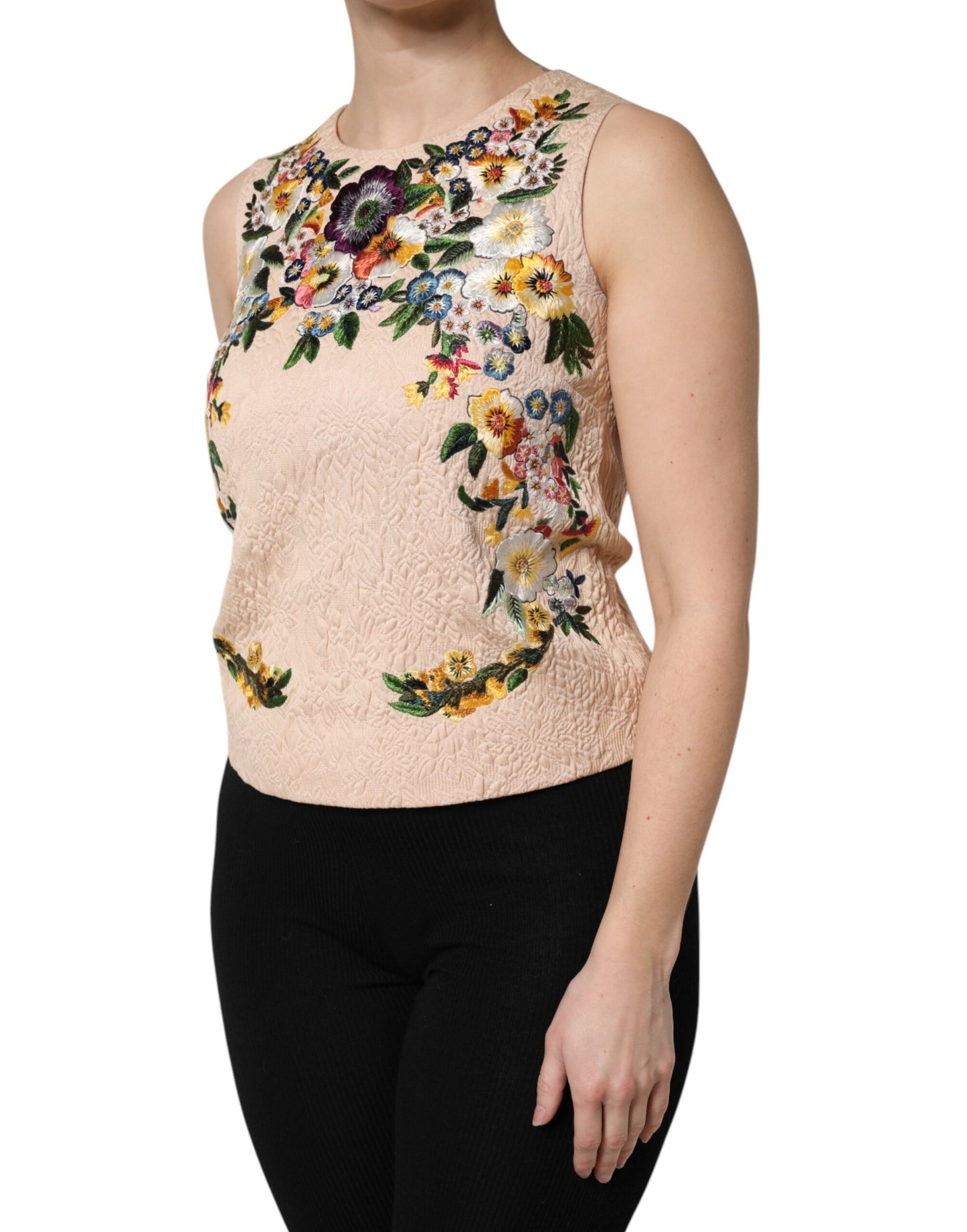 Canotta senza maniche con ricami floreali beige Dolce &amp; Gabbana
