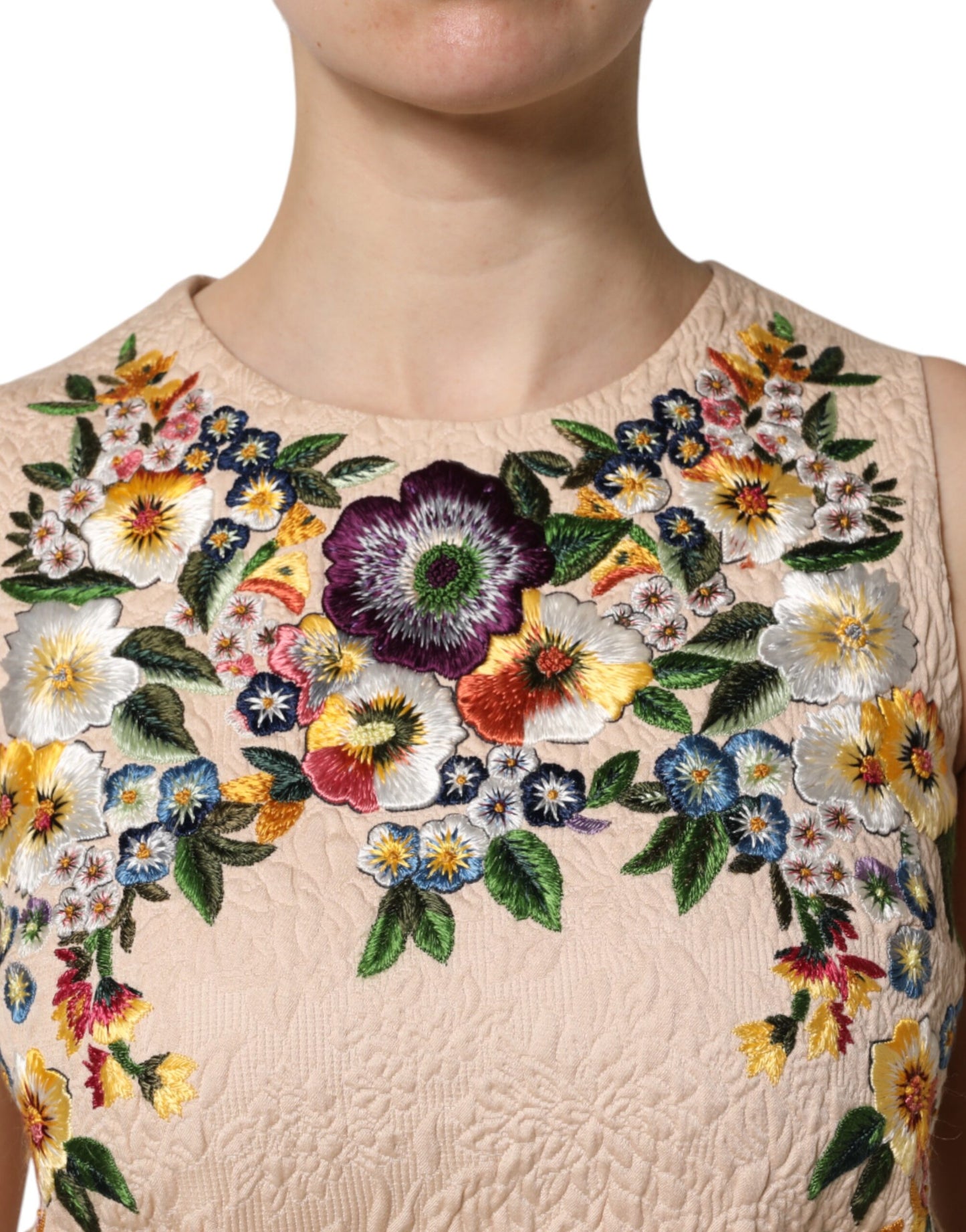 Canotta senza maniche con ricami floreali beige Dolce &amp; Gabbana