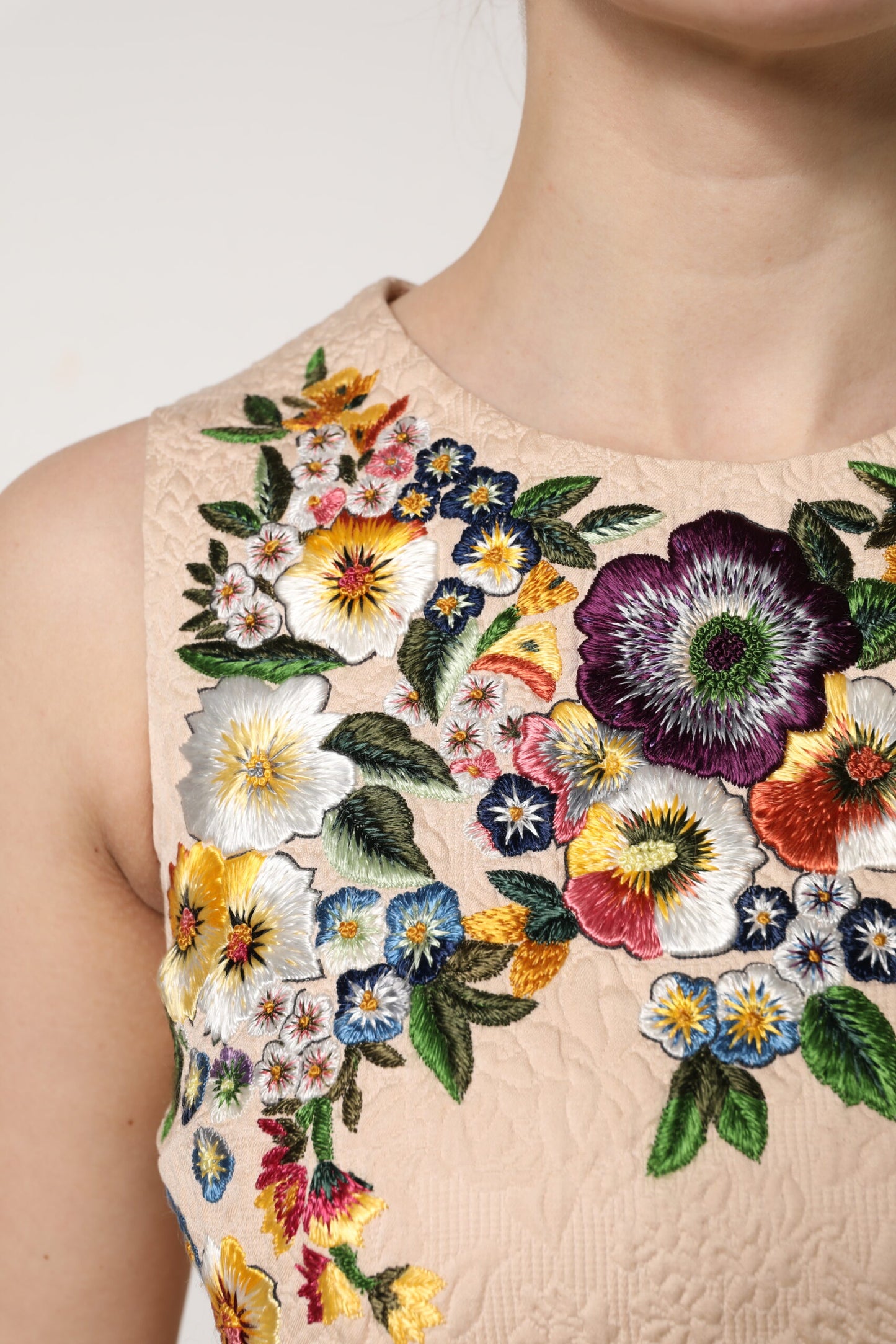Canotta senza maniche con ricami floreali beige Dolce &amp; Gabbana