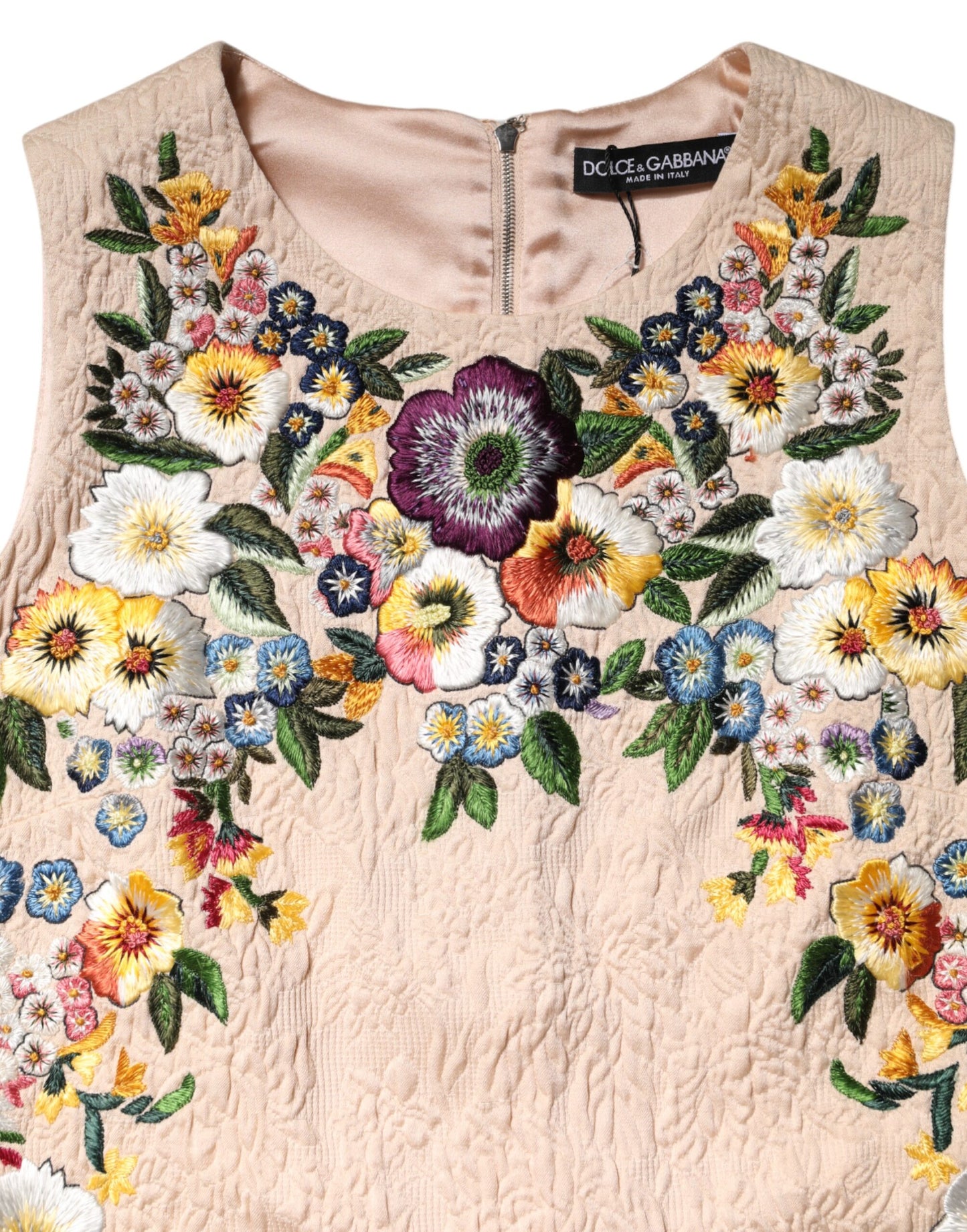 Canotta senza maniche con ricami floreali beige Dolce &amp; Gabbana