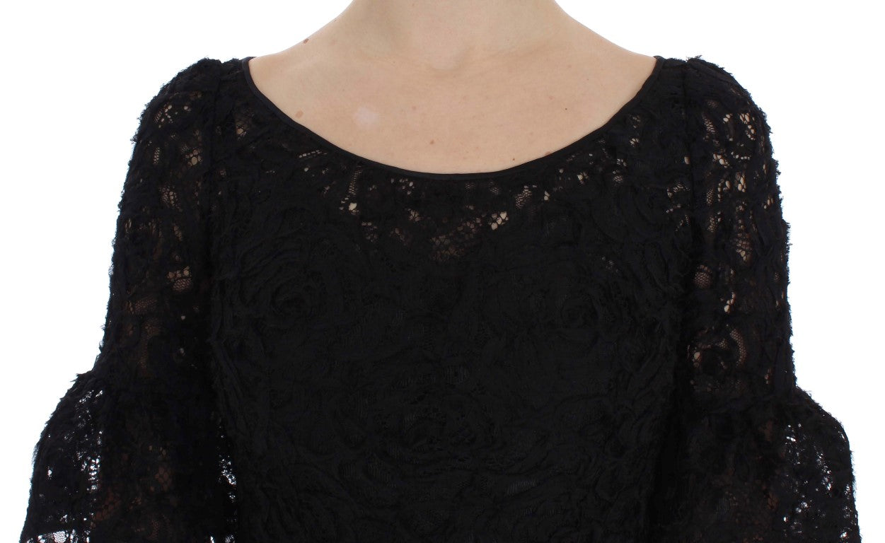 Dolce &amp; Gabbana Black Floral Lace Long Bodycon Maxi Dress