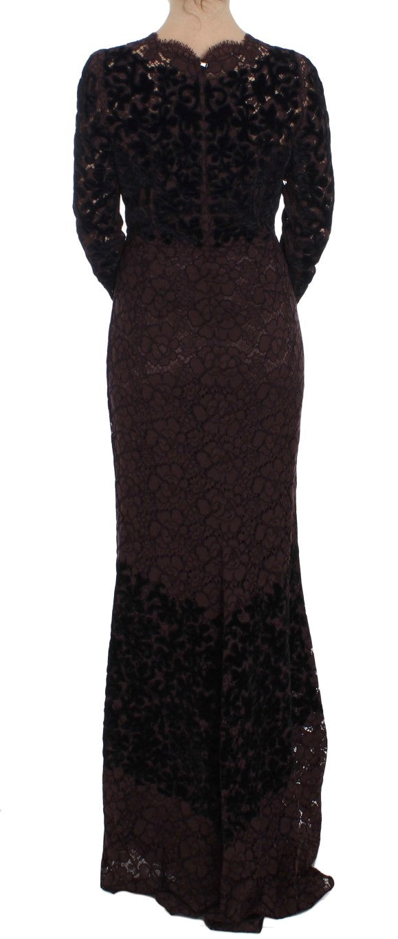 Dolce &amp; Gabbana Purple Floral Lace Embroidery Maxi Dress