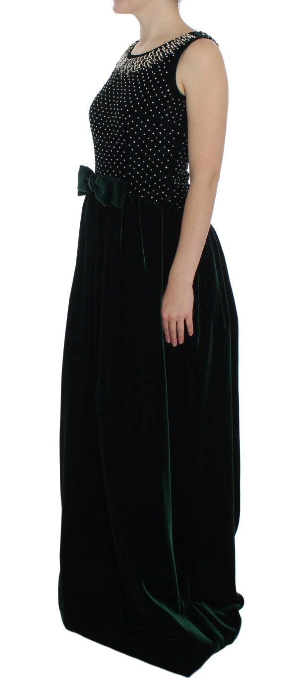 Dolce &amp; Gabbana Green Velvet Crystal Long Maxi Dress