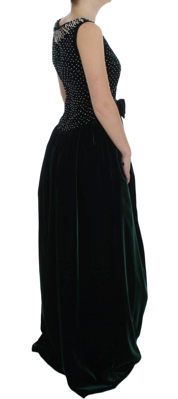 Dolce &amp; Gabbana Green Velvet Crystal Long Maxi Dress