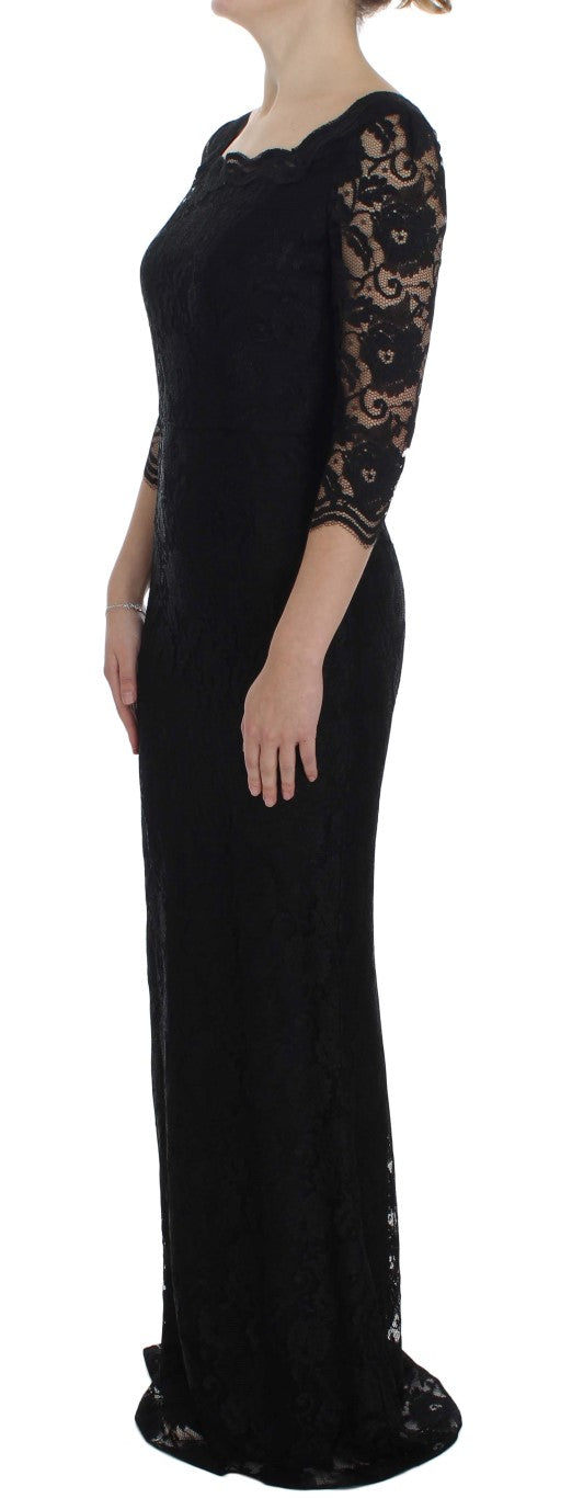 Dolce &amp; Gabbana Black Floral Lace Long Ball Maxi Dress