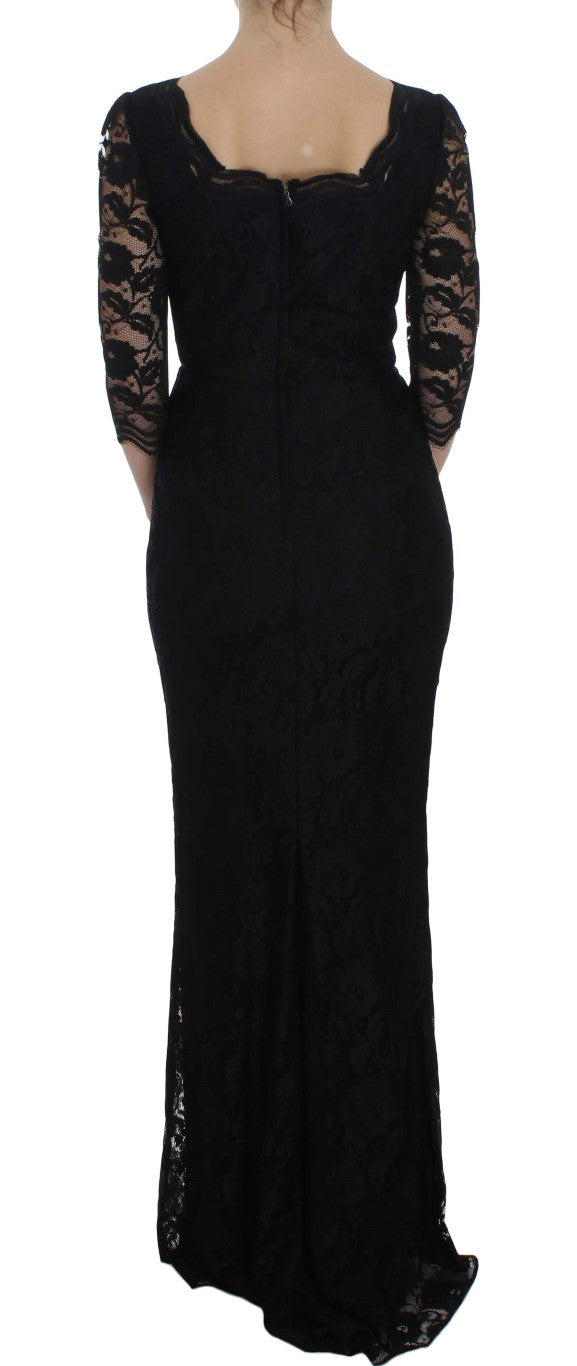 Dolce &amp; Gabbana Black Floral Lace Long Ball Maxi Dress